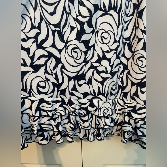MSK Navy & White Floral spring Dress Sleeveless Ruffle Hem Size Large NWT - Picture 6 of 11
